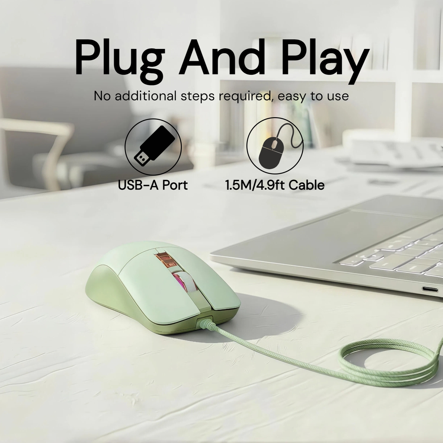 Laptop Accessories For Students - Aesthetic Wired Mouse Silent 2400DPI USB
